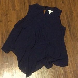 Susan Graver Fully Lined Sheer Chiffon Scarf Top in navy blue, size 1x